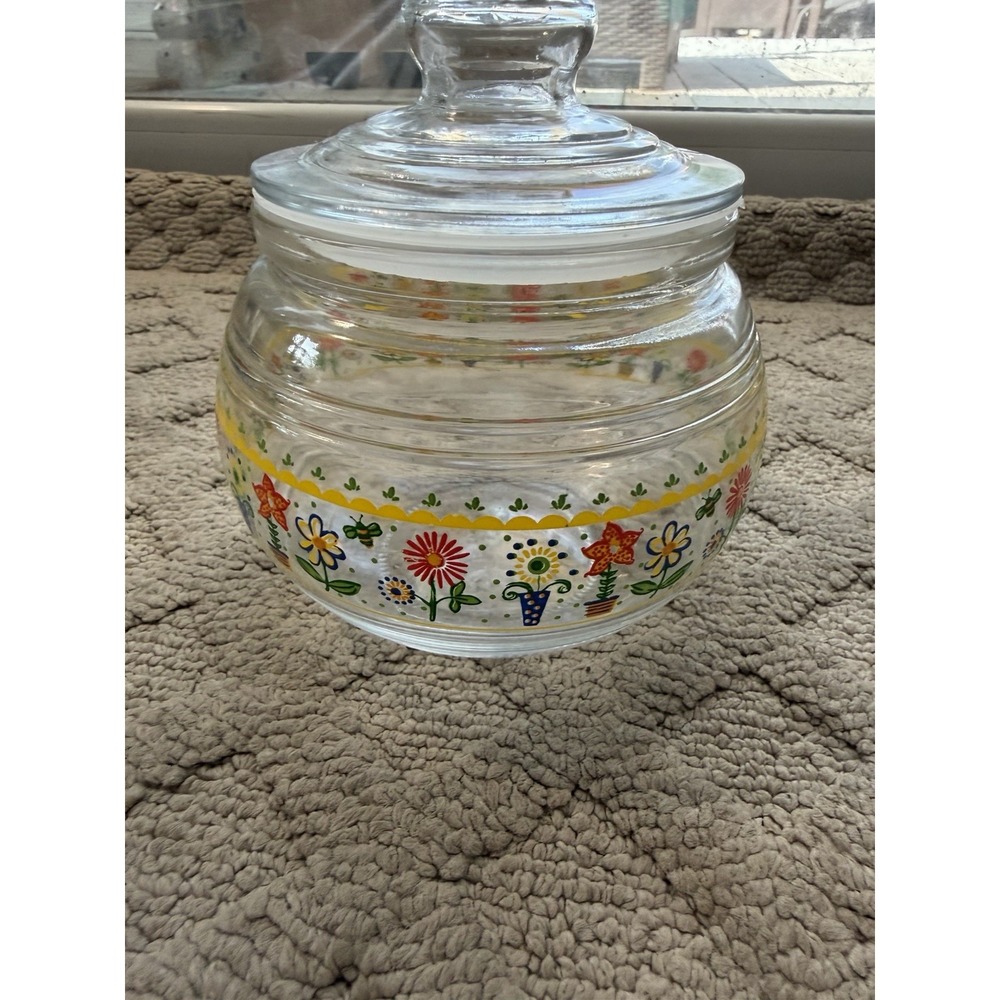 KIG Indonesia Clear Glass Canister Candy Jar w/Sealing Lid Flowers Spring Floral
